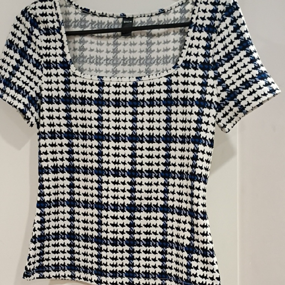 SHEIN Blue and White Checkered Blouse